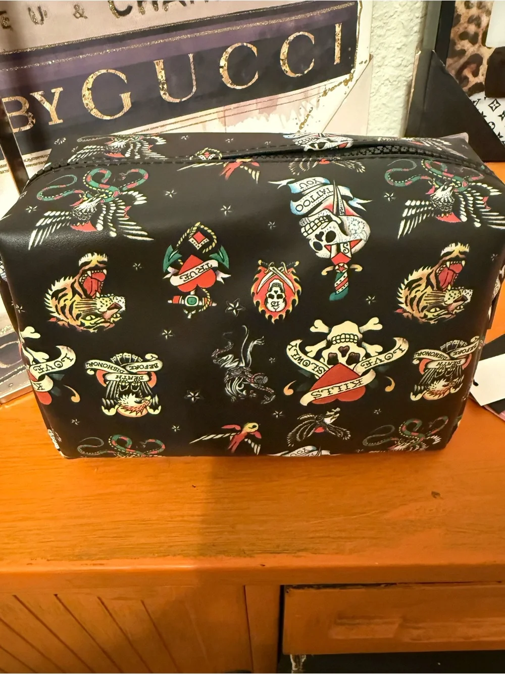 Ed Hardy Black Tattoo-Graphic Cosmetic/Toiletry Bag NWT - Picture 3 of 5